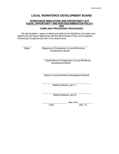 Form DEOD01-01 Attachment E Local Workforce Development Board Signature Sheet - New York