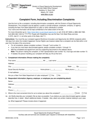 Form DEOD834 Complaint Form, Including Discrimination Complaints - New York