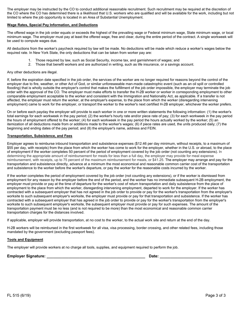 Form FL515 Division of Immigrant Policies  Affairs: Foreign Labor Certification Unit: H-2b Swa Job Order Form - New York, Page 3