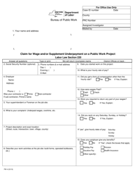 Form PW4 Claim for Wage and/or Supplement Underpayment on a Public Work Project - New York