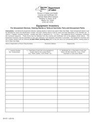 Document preview: Form SH87.1 Equipment Inventory for Amusement Devices, Viewing Stands or Tents at Carnivals, Fairs and Amusement Parks - New York