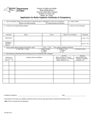 Document preview: Form SH332 Application for Boiler Inspector Certificate of Competency - New York