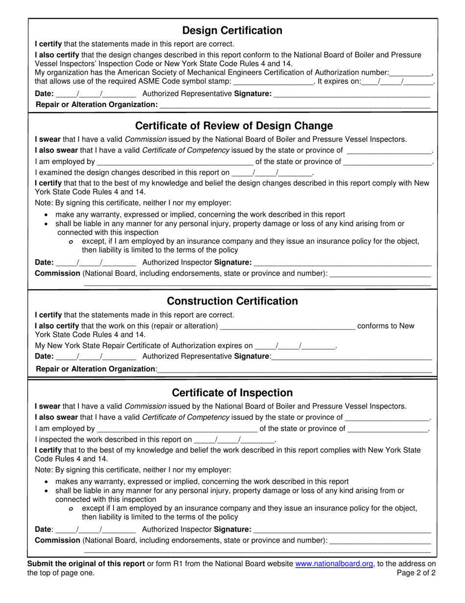 Form SH386 Welded Boiler Repair or Alteration Report - New York, Page 2