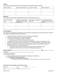 Form SH275 Application for a Laser Operator&#039;s Certificate of Competence - New York, Page 2