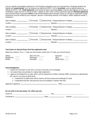 Form SH870 Application for a Pyrotechnician&#039;s Certificate of Competence - New York, Page 3