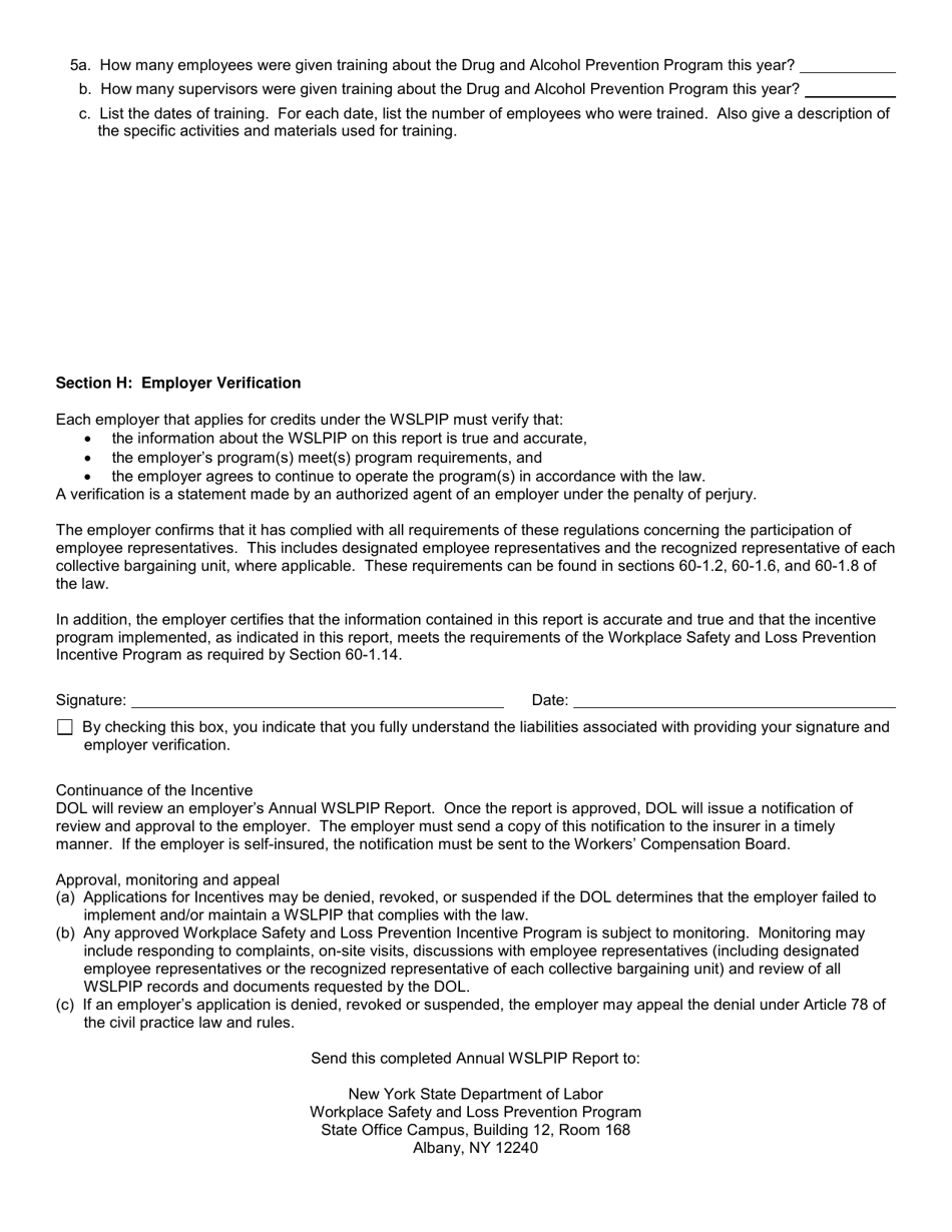 Form SH930 Workplace Safety and Loss Prevention Incentive Program Drug and Alcohol Prevention Program Annual Report - New York, Page 4