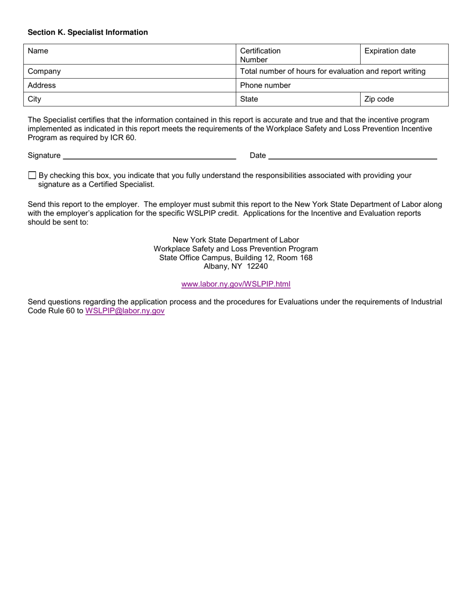 Form SH926 Workplace Safety and Loss Prevention Incentive Program Safety Incentive Program - Section 1.13 of Icr 60 Evaluation Report - New York, Page 10
