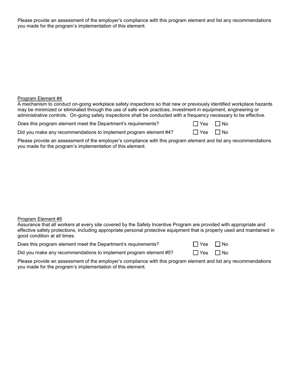Form SH926 Workplace Safety and Loss Prevention Incentive Program Safety Incentive Program - Section 1.13 of Icr 60 Evaluation Report - New York, Page 4