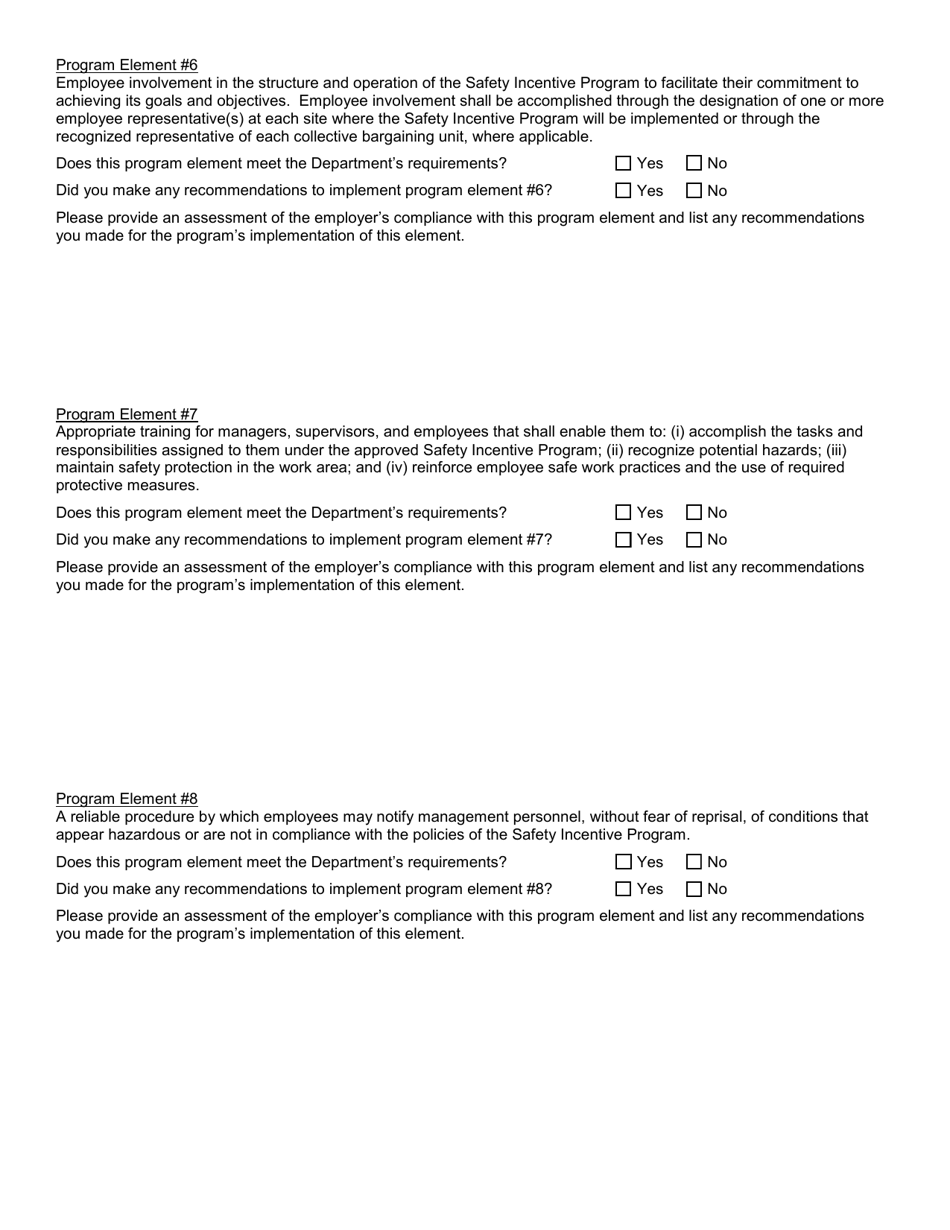 Form SH926 Workplace Safety and Loss Prevention Incentive Program Safety Incentive Program - Section 1.13 of Icr 60 Evaluation Report - New York, Page 5
