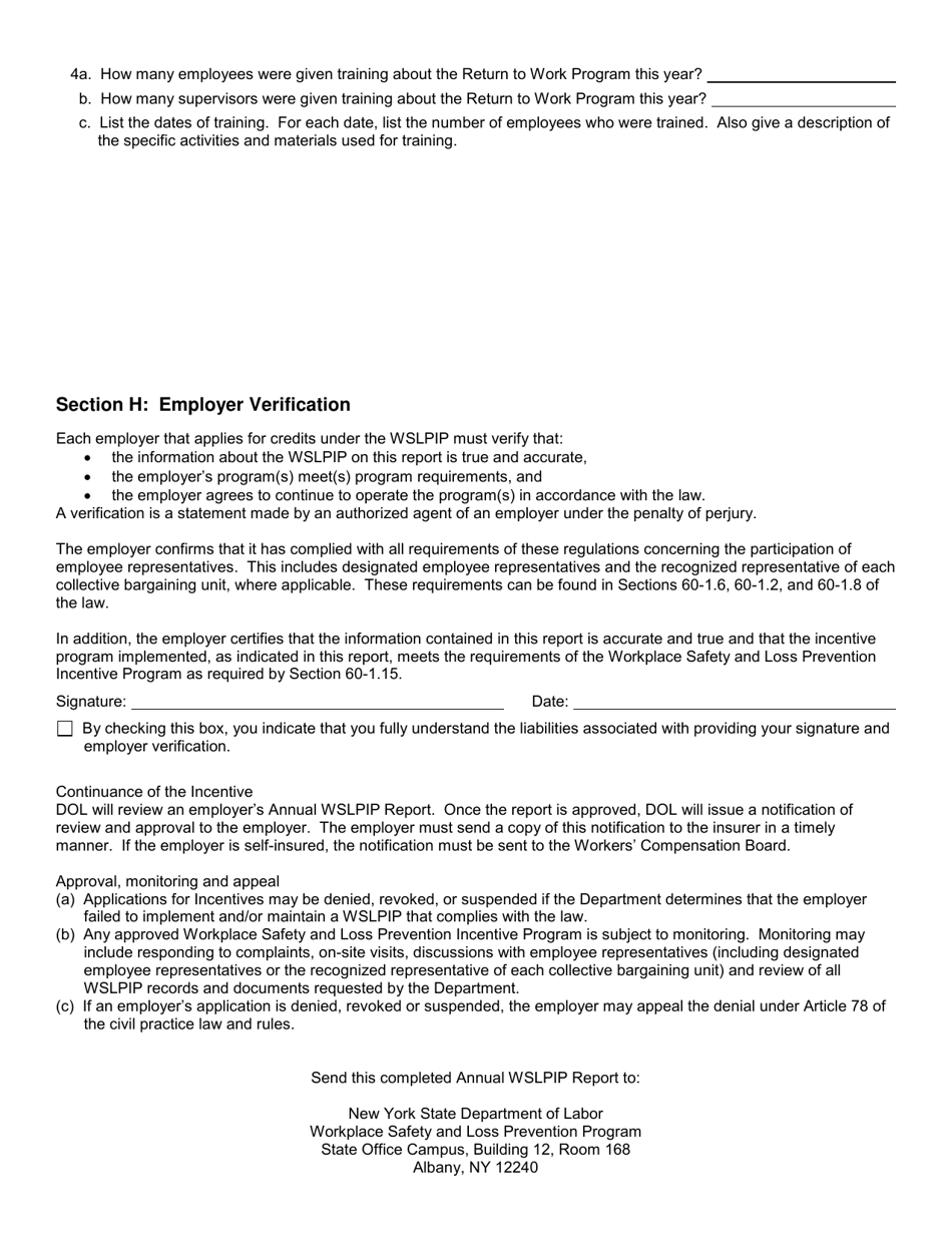 Form SH931 Workplace Safety and Loss Prevention Incentive Program Return to Work Program Annual Report - New York, Page 4