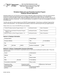 Form SH941 Workplace Safety and Loss Prevention Incentive Program Employer Renewal Application - New York