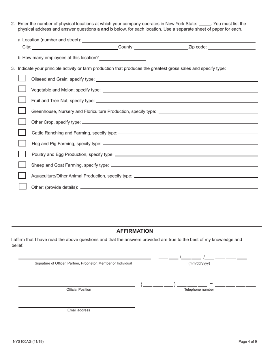 Form NYS100AG - Fill Out, Sign Online and Download Fillable PDF, New ...