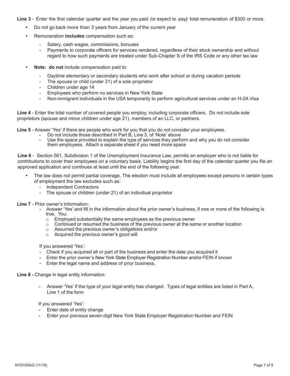 Form NYS100AG New York State Employer Registration for Unemployment Insurance, Withholding, and Wage Reporting for Agricultural Employment - New York, Page 7