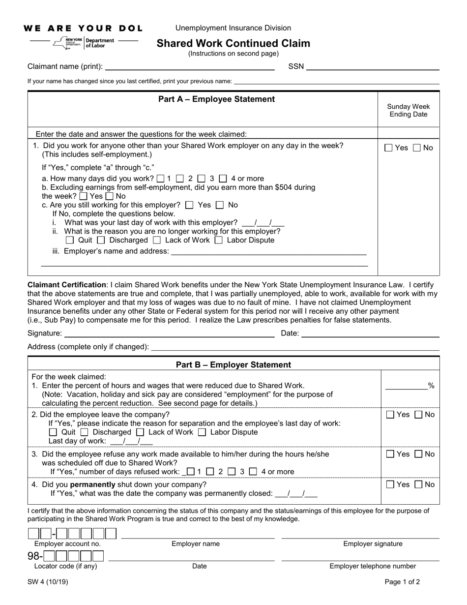 Form SW4 - Fill Out, Sign Online and Download Printable PDF, New York ...