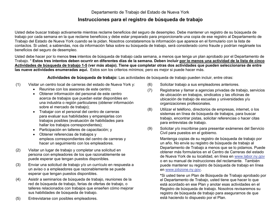Formulario WS5 Registro De Su Busqueda De Trabajo - New York (Spanish), Page 2