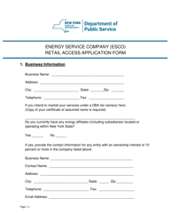 Energy Service Company (Esco) Retail Access Application Form - New York