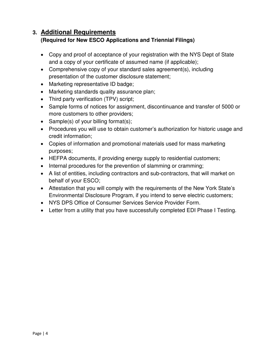 Energy Service Company (Esco) Retail Access Application Form - New York, Page 4
