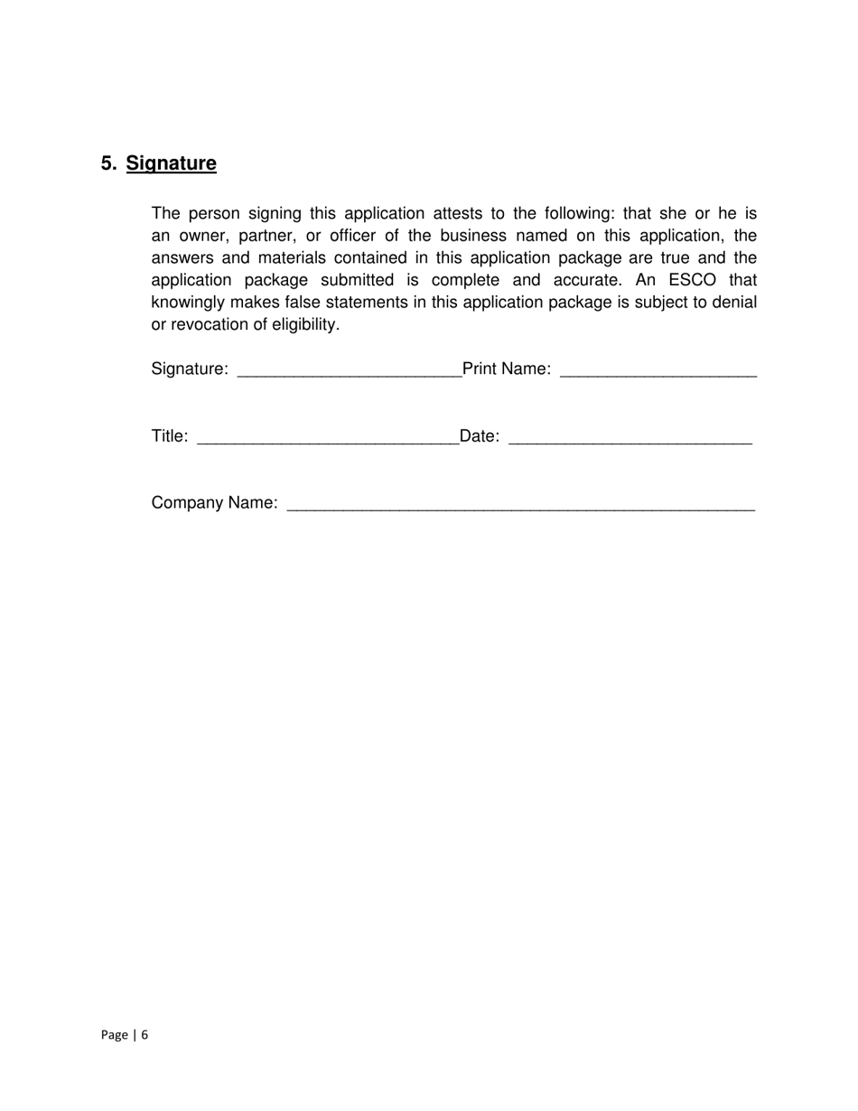 Energy Service Company (Esco) Retail Access Application Form - New York, Page 6