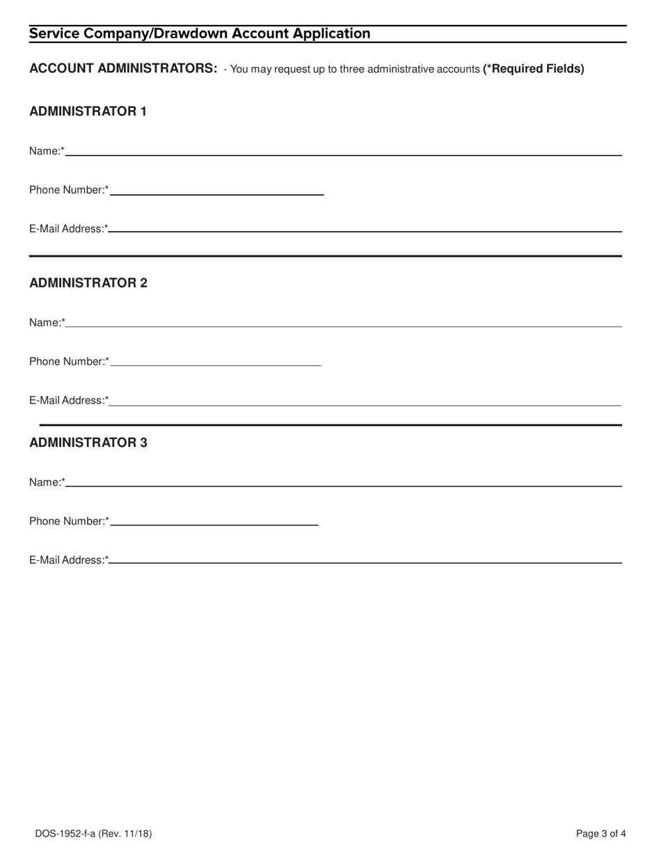 Form DOS-1952-F-A Service Company / Drawdown Account Application - New York, Page 3