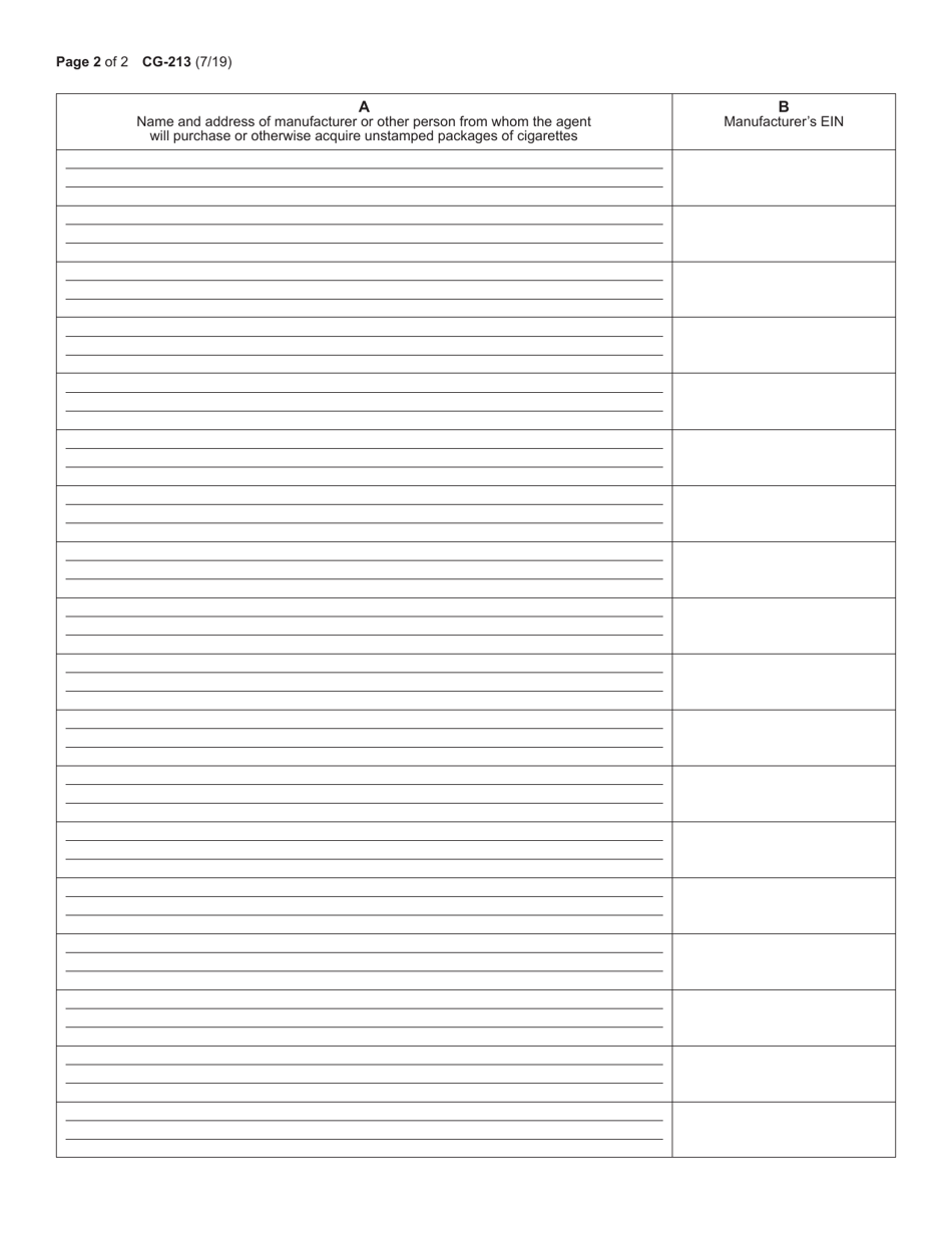 Form CG-213 Cigarette Stamping Agent Certification of Compliance With Tax Law Article 20 - New York, Page 2