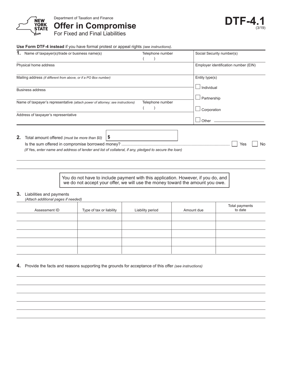 Form DTF-4.1 Download Fillable PDF or Fill Online Offer in Compromise ...