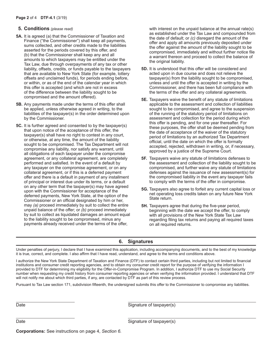 Form DTF-4.1 Offer in Compromise for Fixed and Final Liabilities - New York, Page 2