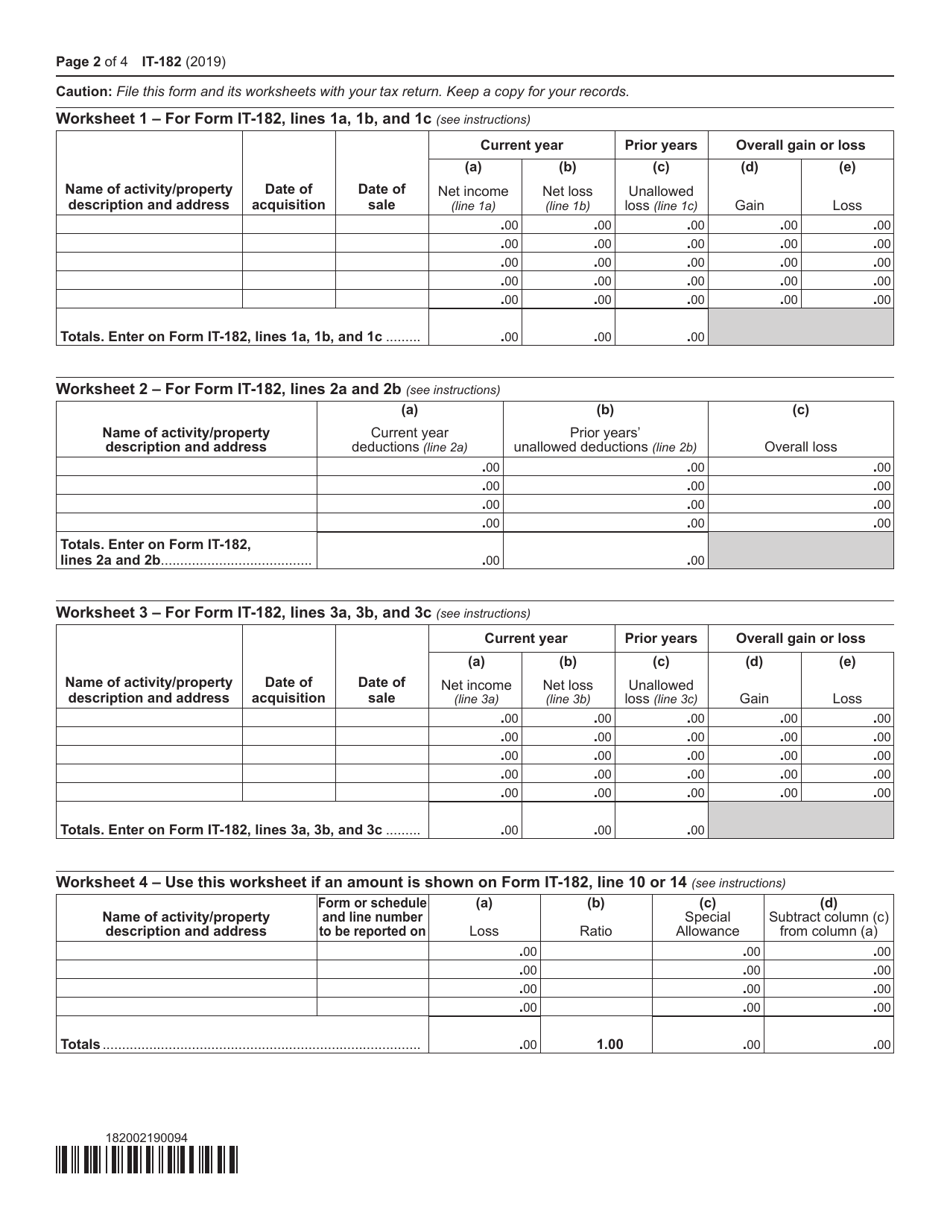 Form IT-182 Passive Activity Loss Limitations for Nonresidents and Part-Year Residents - New York, Page 2