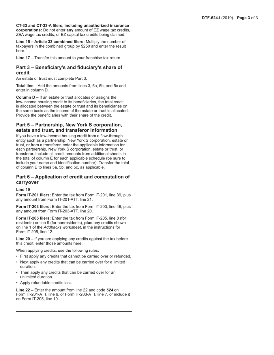 Instructions for Form DTF-624 Claim for Low-Income Housing Credit - New York, Page 3