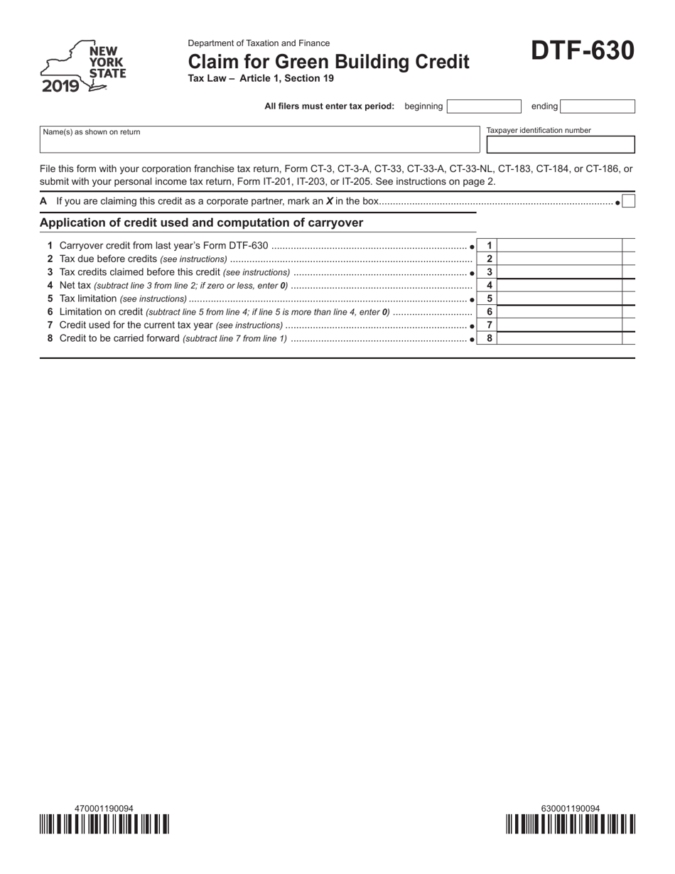 Form DTF-630 Claim for Green Building Credit - New York, Page 1