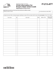Document preview: Form IT-213-ATT Child Information for Empire State Child Credit - New York