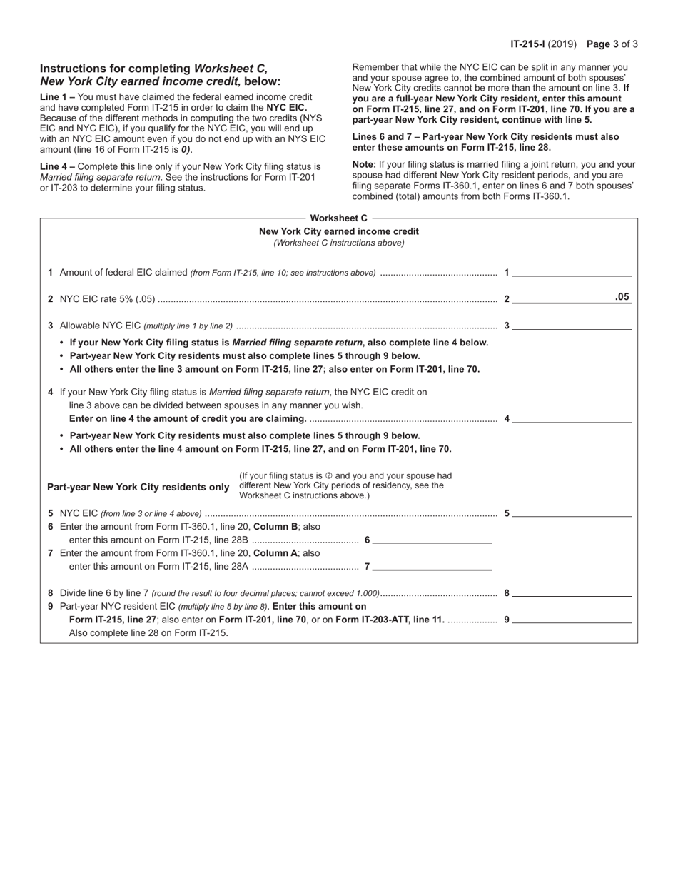 Instructions for Form IT-215 Claim for Earned Income Credit - New York, Page 3