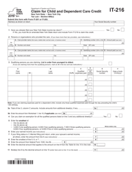 Document preview: Form IT-216 Claim for Child and Dependent Care Credit - New York