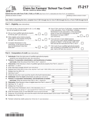 Document preview: Form IT-217 Claim for Farmers' School Tax Credit - New York
