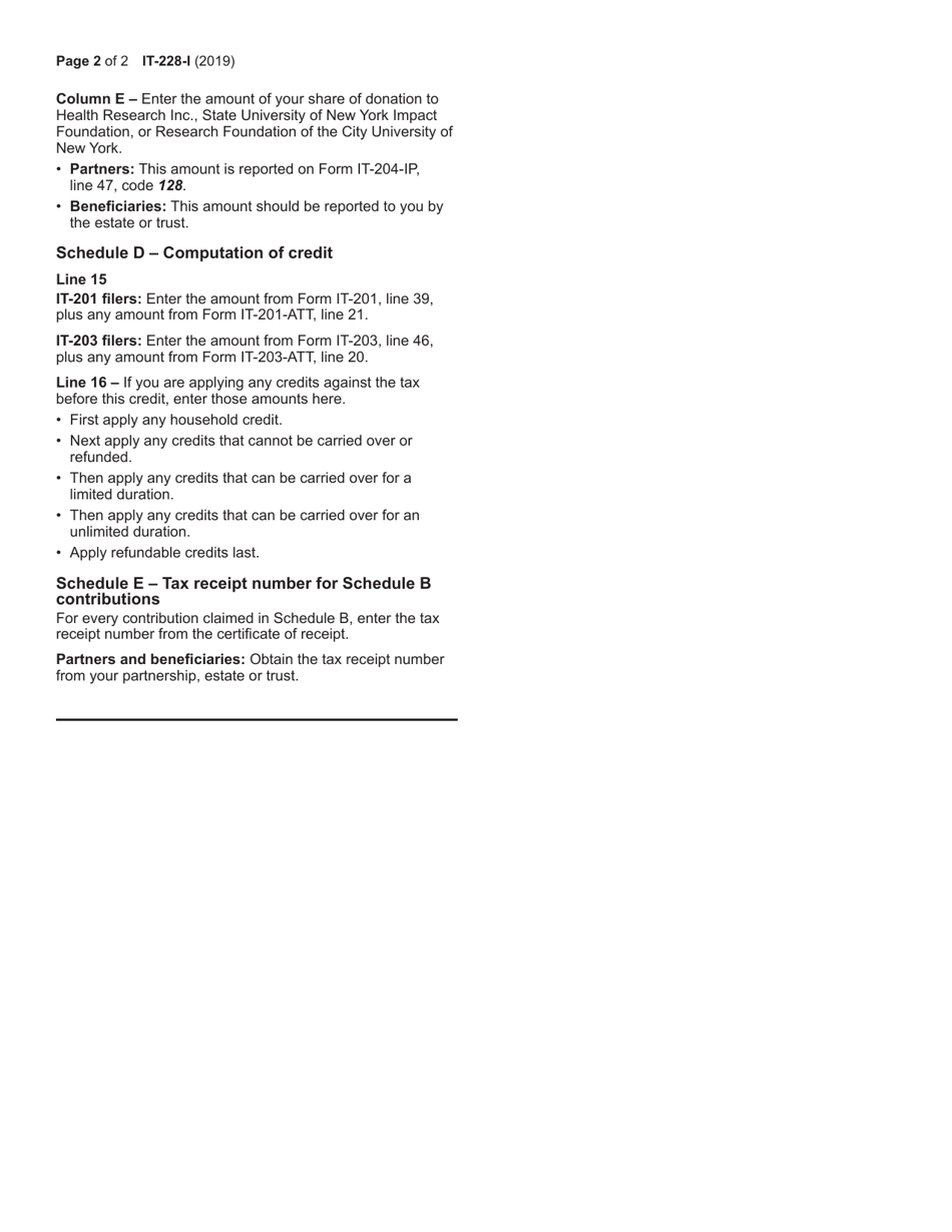 Instructions for Form IT-228 Contributions to Certain Funds Credit - New York, Page 2