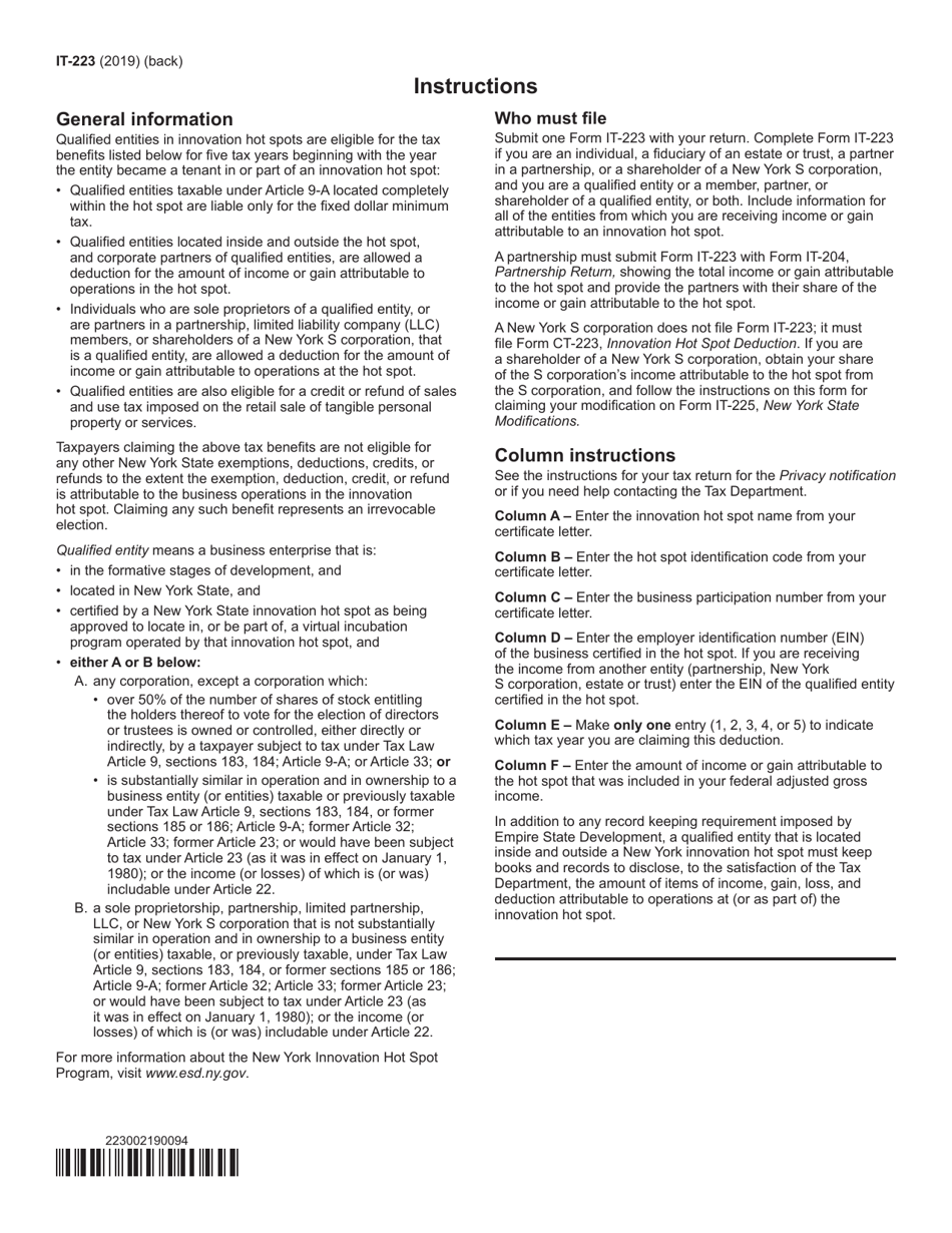 Form IT-223 Innovation Hot Spot Deduction - New York, Page 2