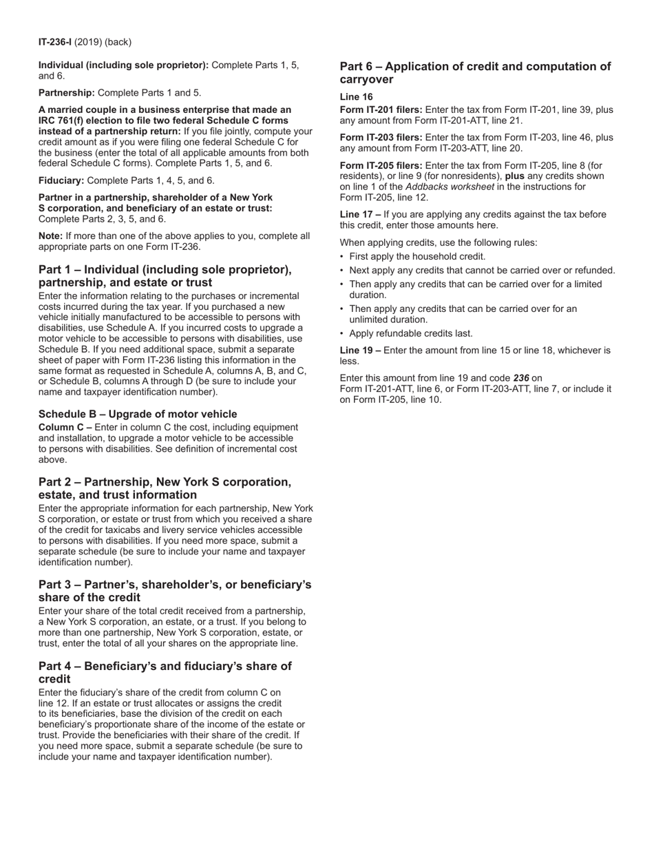 Instructions for Form IT-236 Credit for Taxicabs and Livery Service Vehicles Accessible to Persons With Disabilities - New York, Page 2