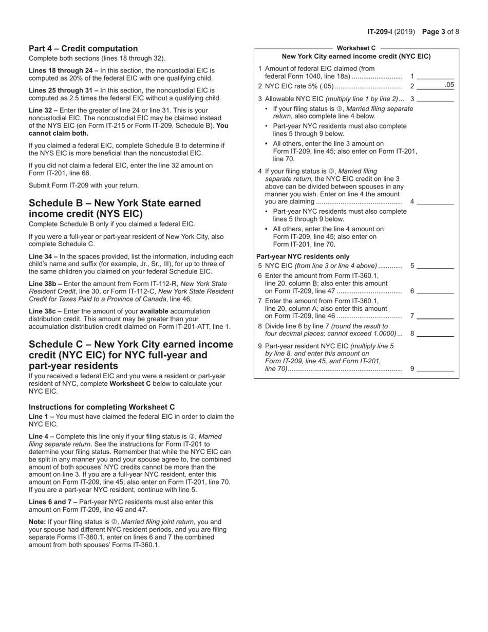 Instructions for Form IT-209 Claim for Noncustodial Parent New York State Earned Income Credit - New York, Page 3