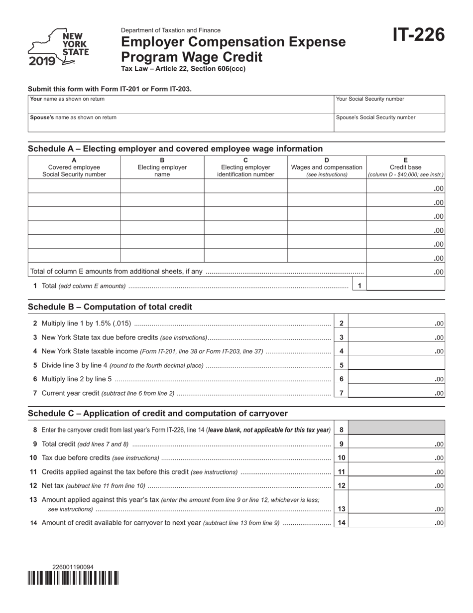 Form IT-226 Employer Compensation Expense Program Wage Credit - New York, Page 1