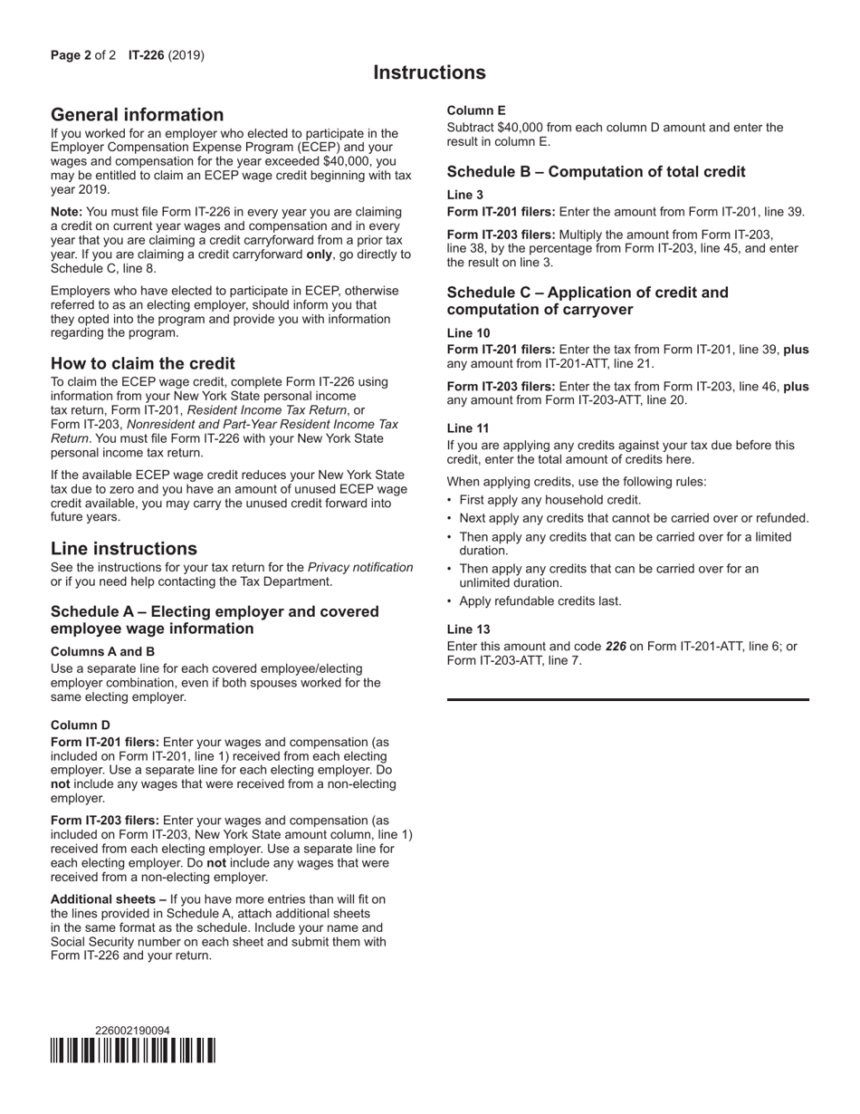 Form IT-226 Employer Compensation Expense Program Wage Credit - New York, Page 2