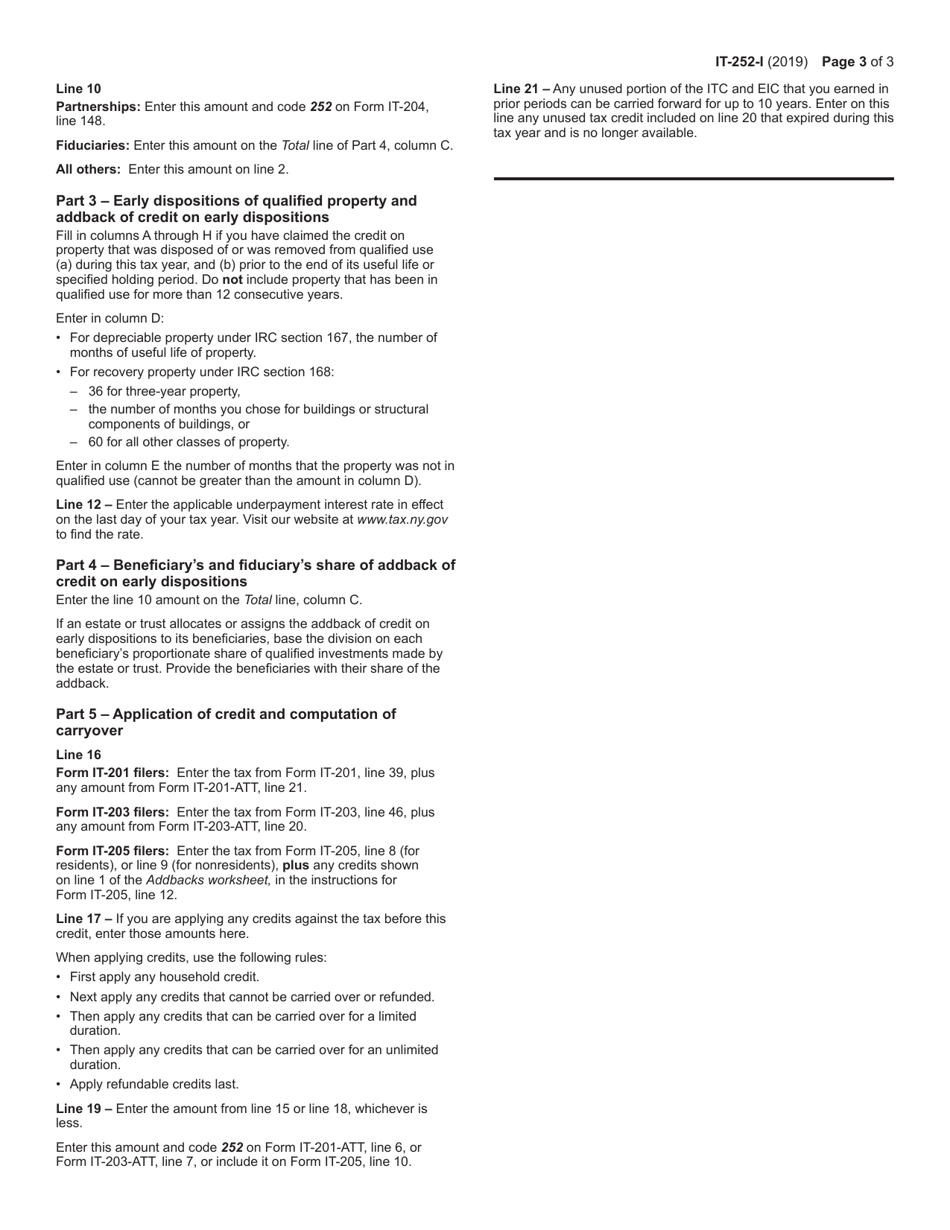 Instructions for Form IT-252 Investment Tax Credit for the Financial Services Industry - New York, Page 3