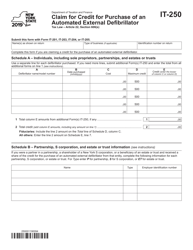 Document preview: Form IT-250 Claim for Credit for Purchase of an Automated External Defibrillator - New York