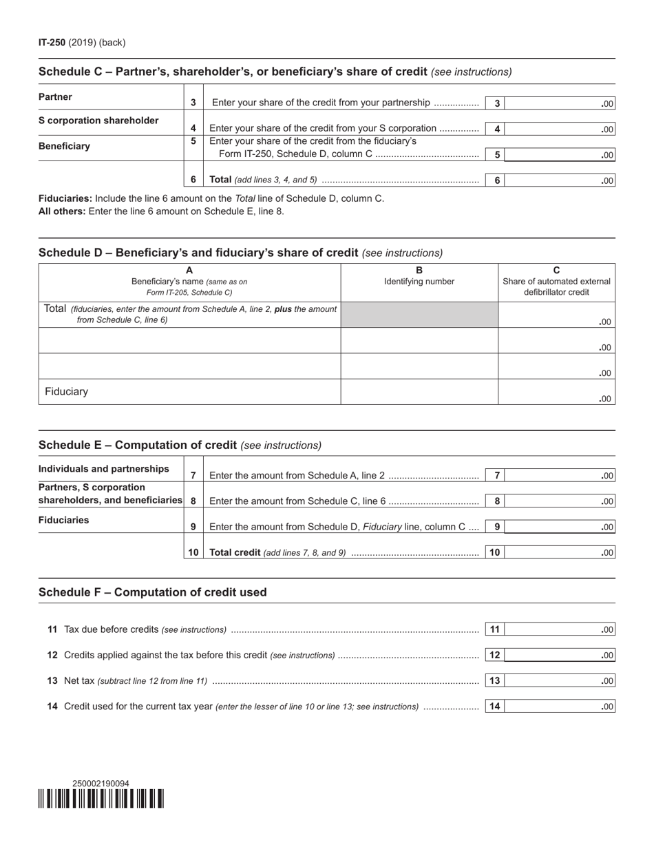 Form IT-250 Claim for Credit for Purchase of an Automated External Defibrillator - New York, Page 2