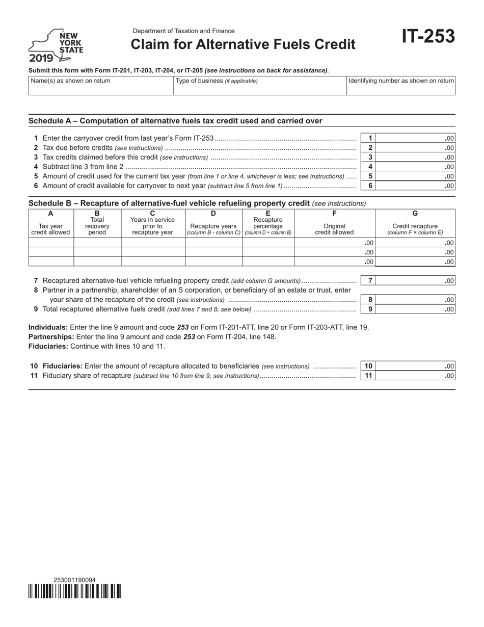 Form IT-253 Claim for Alternative Fuels Credit - New York, Page 1