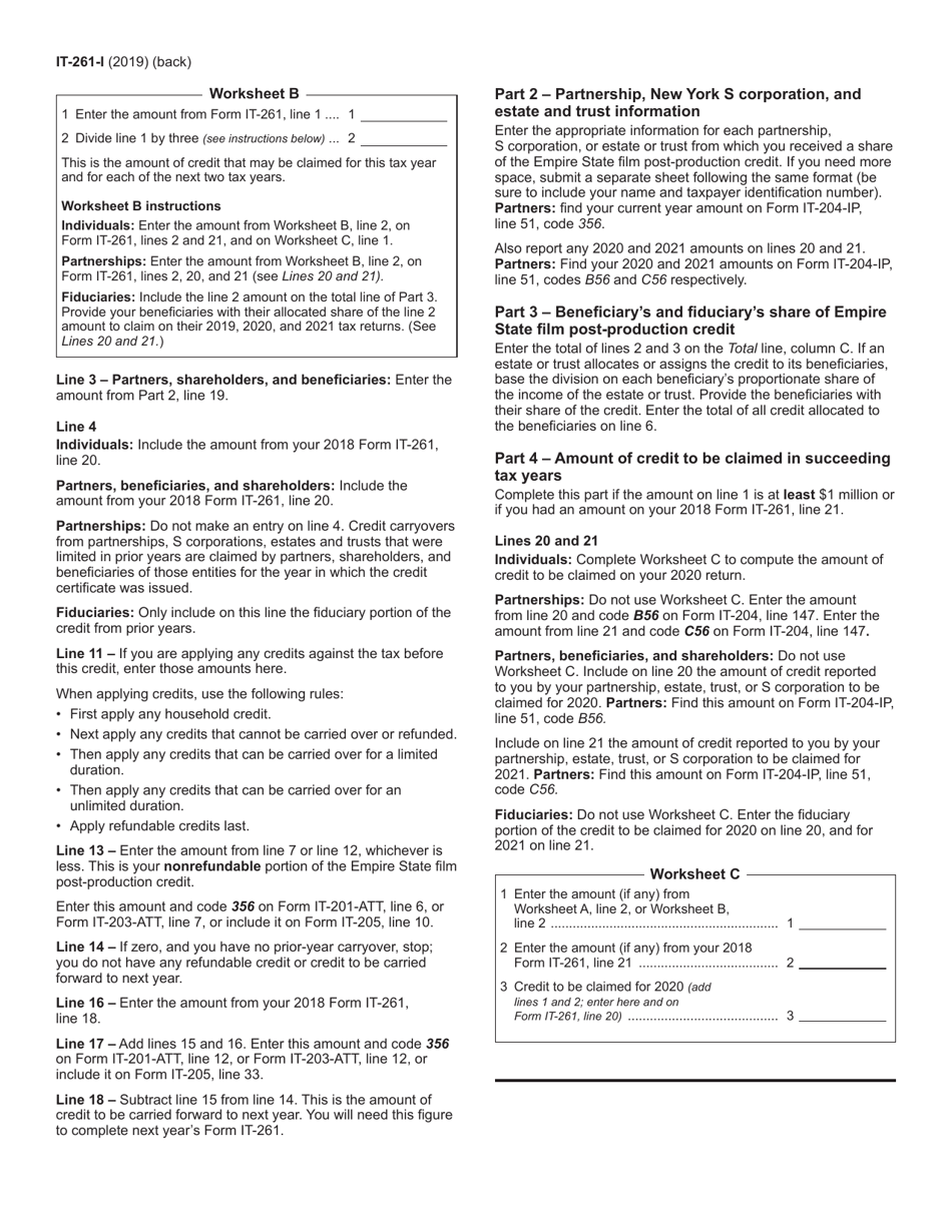 Instructions for Form IT-261 Claim for Empire State Film Post-production Credit - New York, Page 2