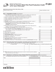 Form IT-261 Claim for Empire State Film Post-production Credit - New York