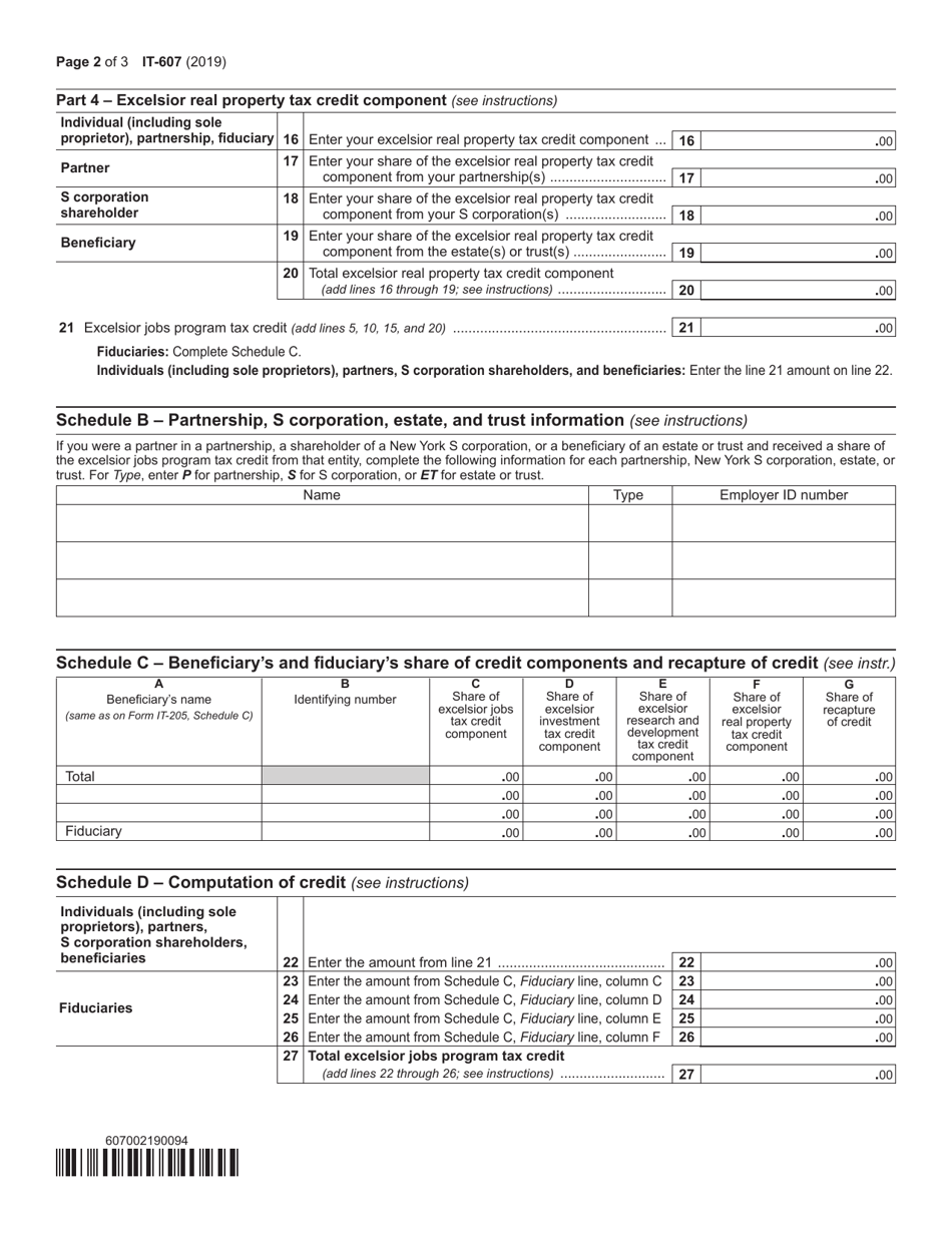 Form IT-607 Claim for Excelsior Jobs Program Tax Credit - New York, Page 2