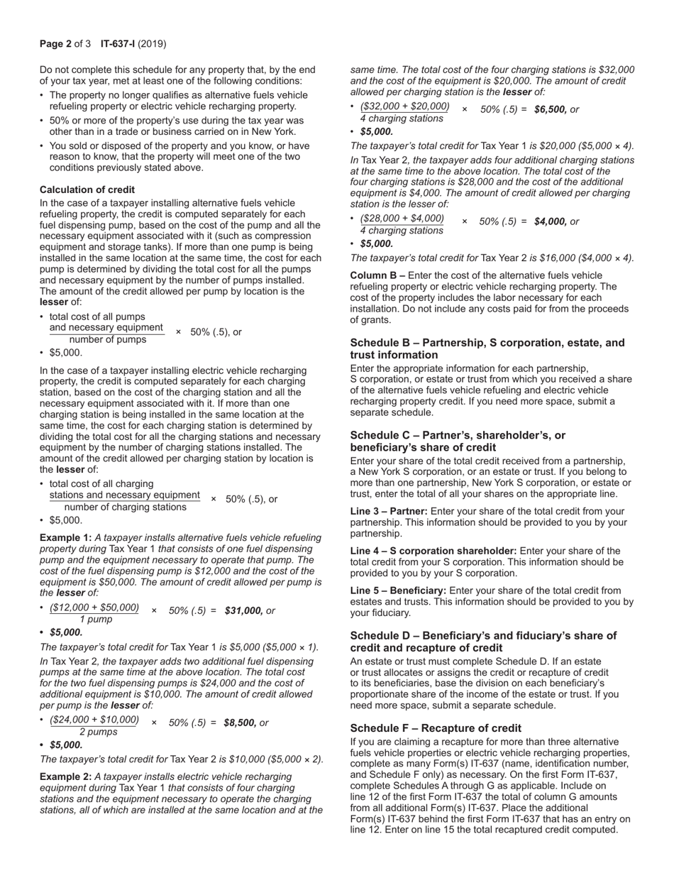 Instructions for Form IT-637 Alternative Fuels and Electric Vehicle Recharging Property Credit - New York, Page 2