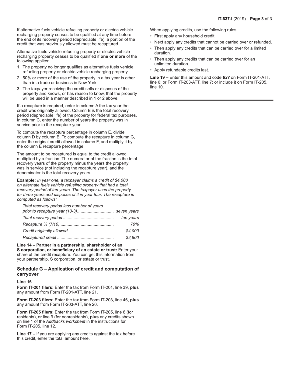 Instructions for Form IT-637 Alternative Fuels and Electric Vehicle Recharging Property Credit - New York, Page 3