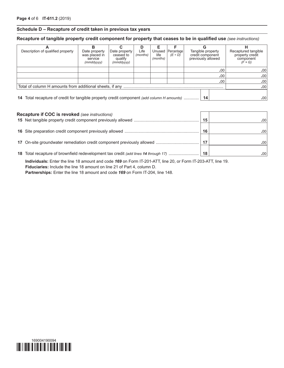 Form IT-611.2 Claim for Brownfield Redevelopment Tax Credit for Qualified Sites Accepted Into the Brownfield Cleanup Program on or After July 1, 2015 - New York, Page 4