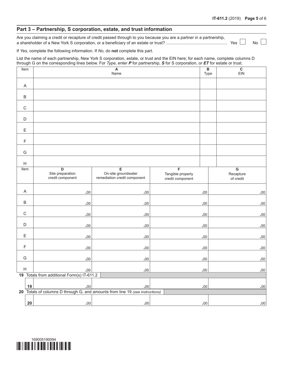 Form IT-611.2 Claim for Brownfield Redevelopment Tax Credit for Qualified Sites Accepted Into the Brownfield Cleanup Program on or After July 1, 2015 - New York, Page 5